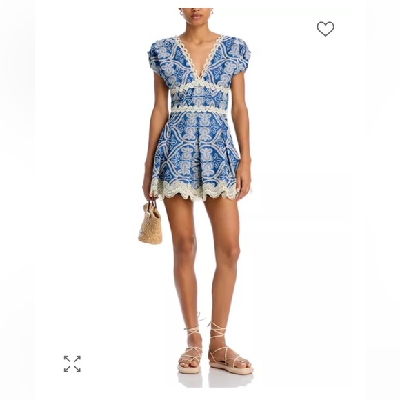 Waimari Cassandra Blue and Cream Lace Mini Dress with Embroidered Detail Size XS - Picture 2 of 12